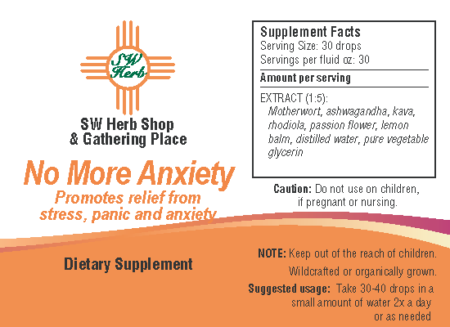 Image of No More Anxiety glycerite label