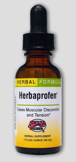 Image of 1 ounce bottle of Herbaprofen against light background.